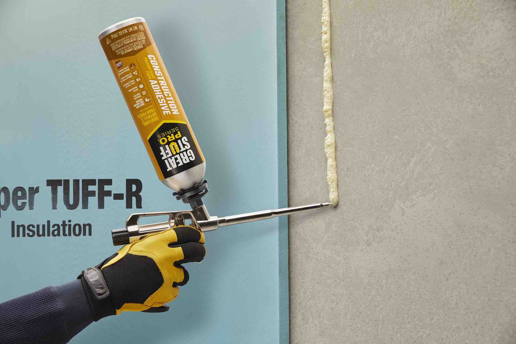 Great Stuff Construction Adhesive on Basement Wall - DuPont